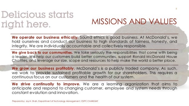 5 performance objectives mcdonalds mcdonalds strategy